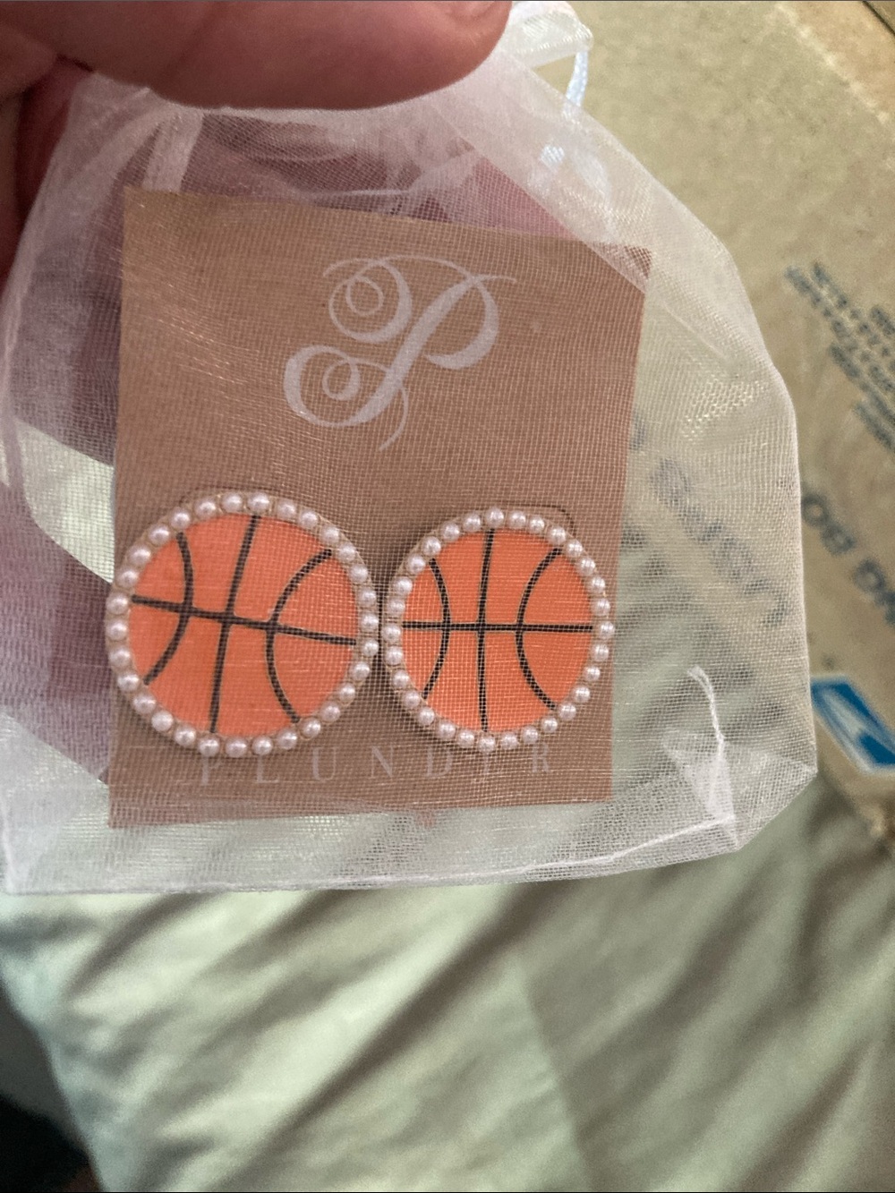 Plunder Orange Basketball Pearl-Trim Stud Earrings
